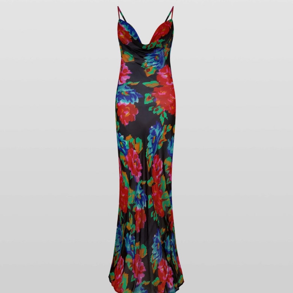Rat & Boa Casablanca Red and Blue Plunge Maxi Gown